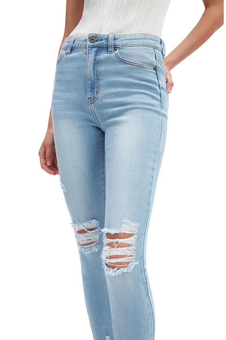 Khloe Ripped High Waist Crop Skinny Jeans, Alternate, color, MID BLUE