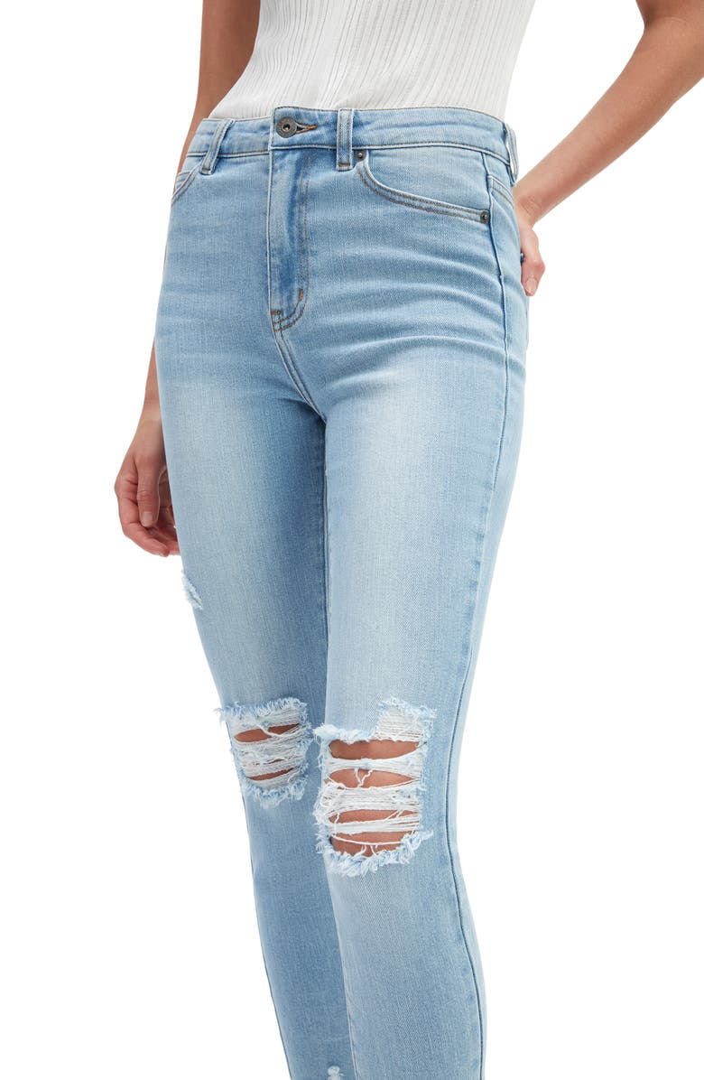 Bardot Khloe Ripped High Waist Crop Skinny Jeans, Alternate, color, Mid Blue