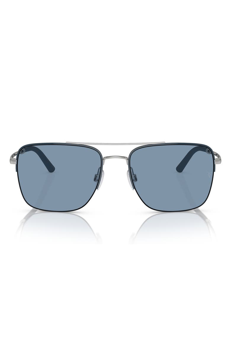Oliver Peoples Roger Federer 56mm Semirimless Pilot Sunglasses, Main, color, Blue Silver