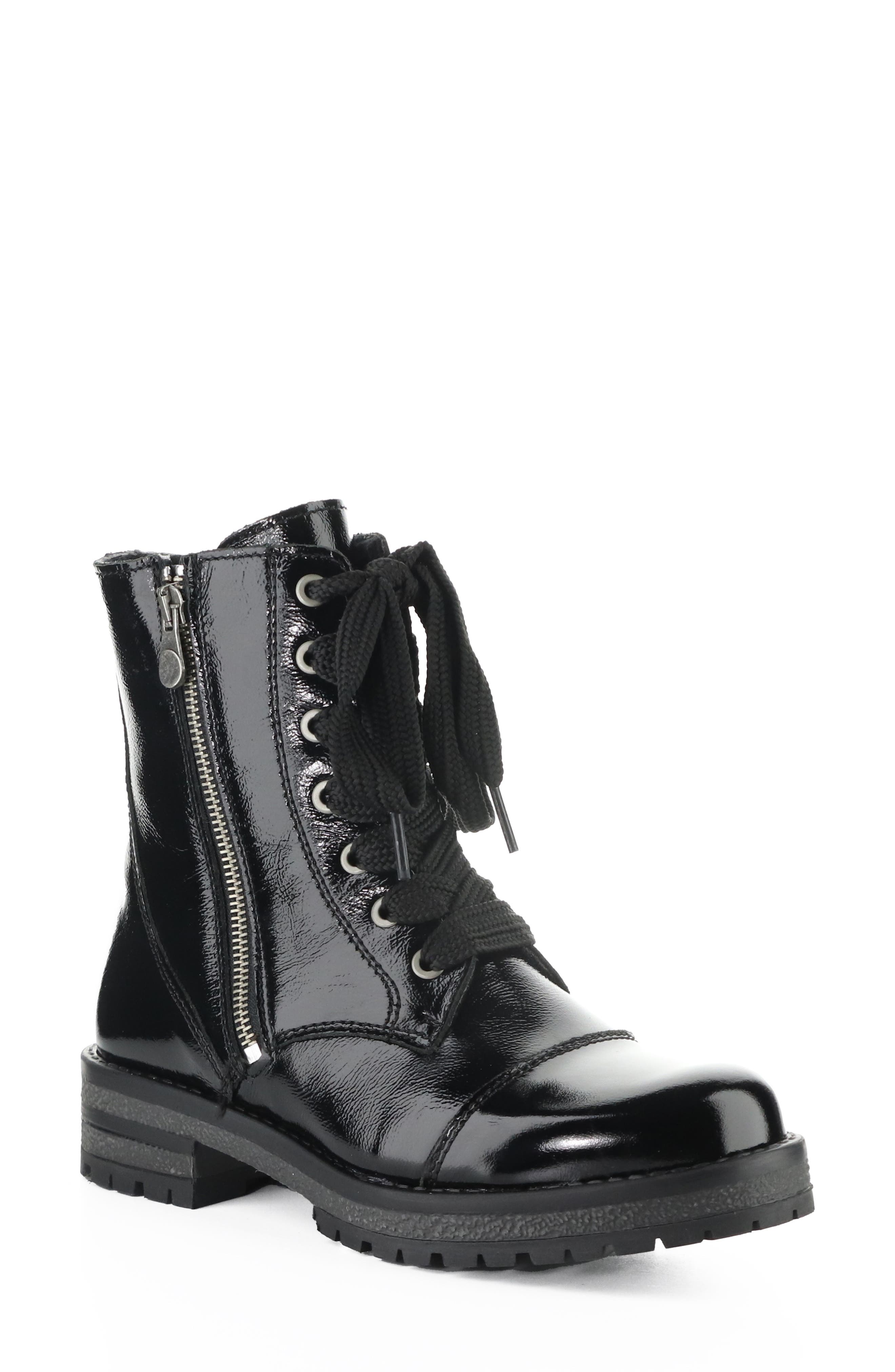 Paulie Waterproof Lace-Up Bootie, Main, color, BLACK PATENT
