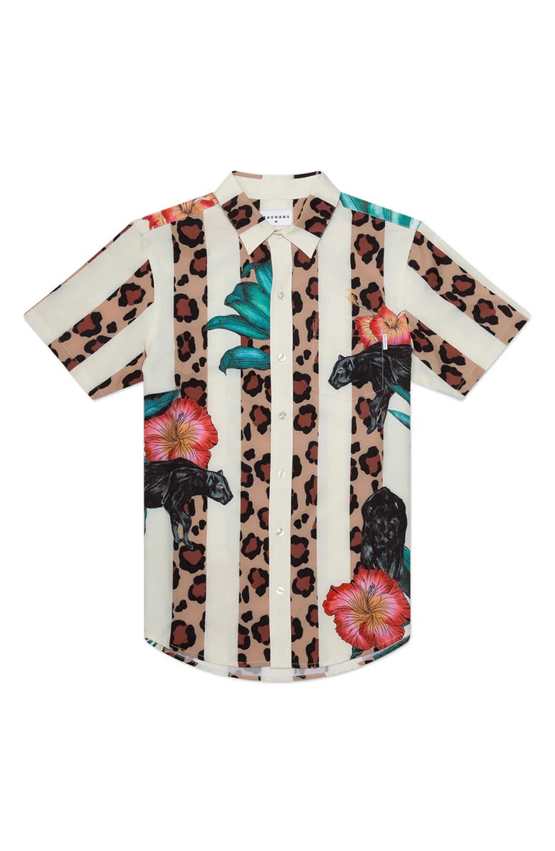 MAVRANS Tailored Fit Leo Pantera Waterproof Short Sleeve Performance Button-Up Shirt, Main, color, 