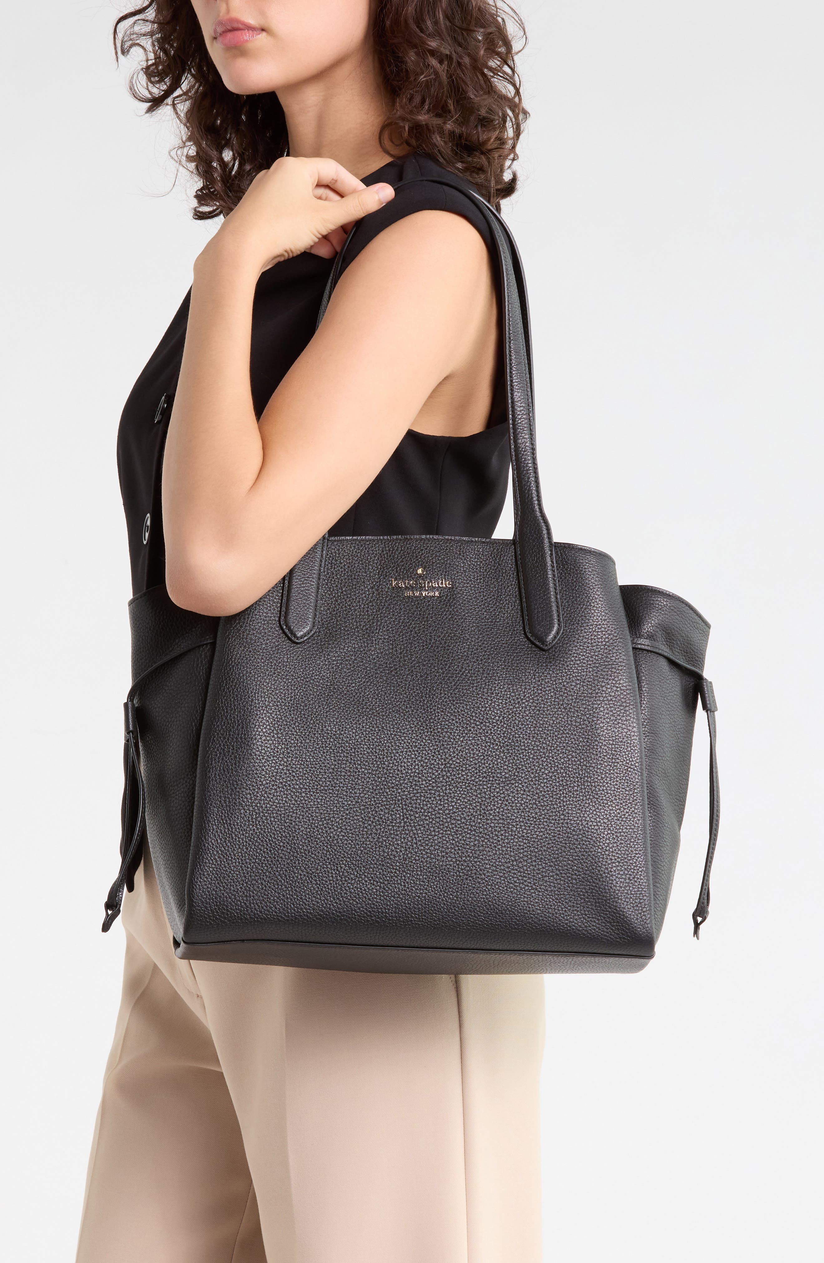 Dumpling Medium Pebbled Leather Tote, Main, color, BLACK