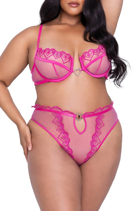 Bubblegum Heart Underwire Bra & Tanga Set (Plus)
