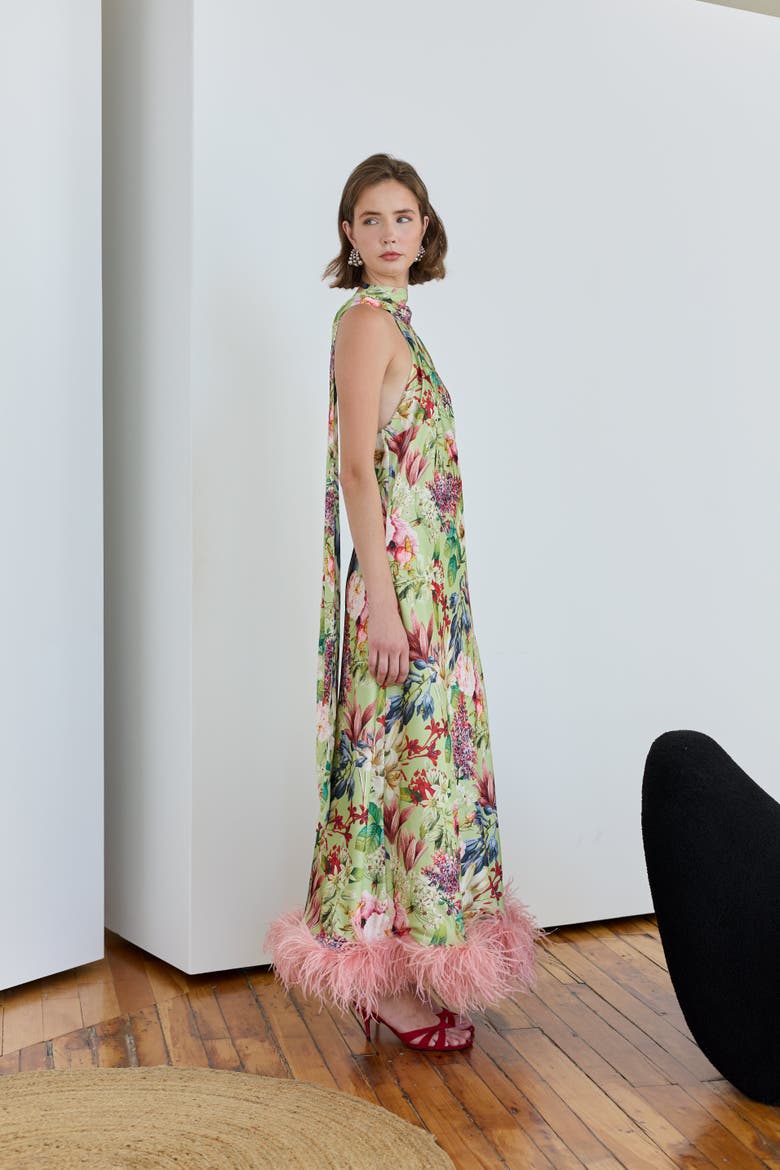 Maliya Feather Dress in Eden Tapestry, Alternate, color, Eden Tapestry