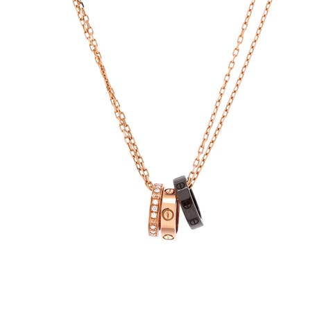 Love 3 Ring Pendant Necklace 18K Rose Gold and Ceramic with Diamonds