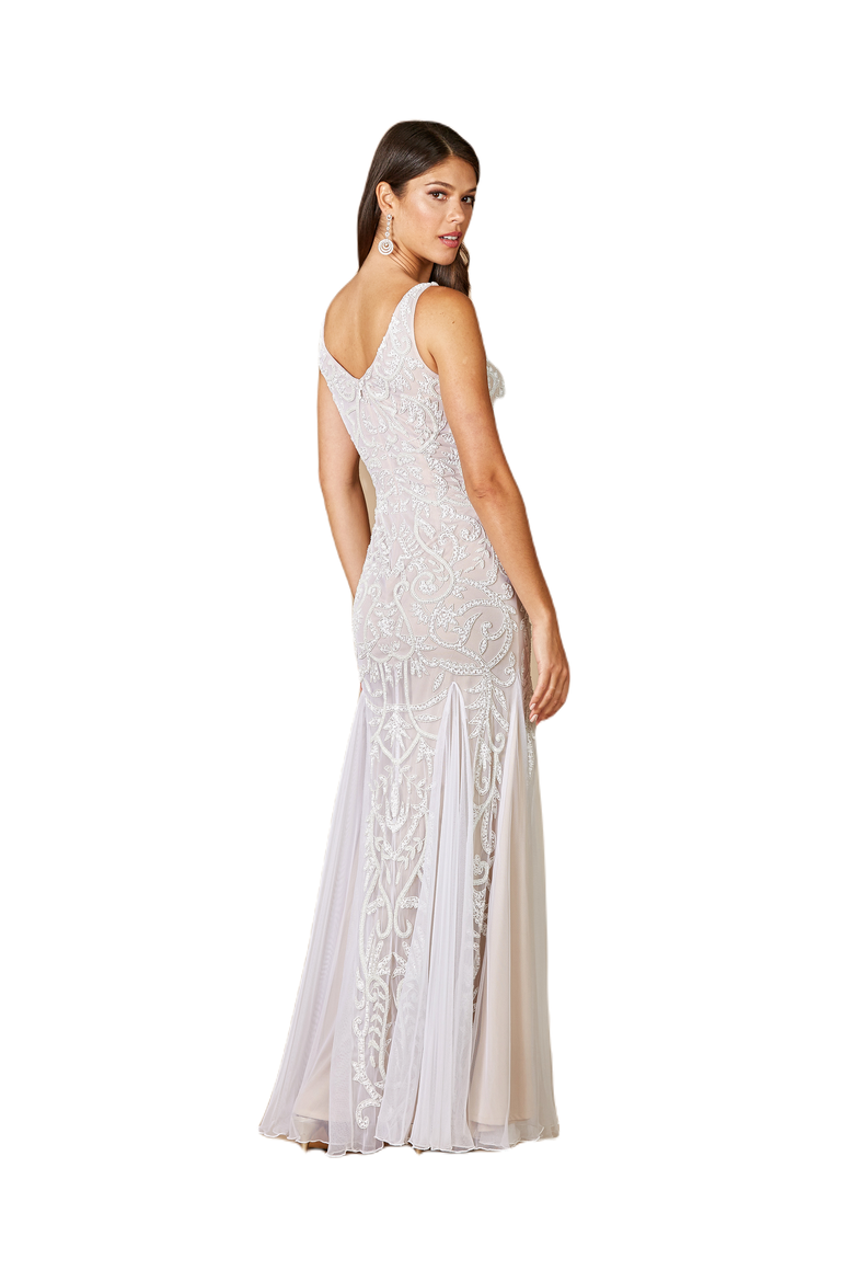 Greta Beaded V-Neck Tulle Wedding Dress with Contrast Lining, Alternate, color, NudeIvory