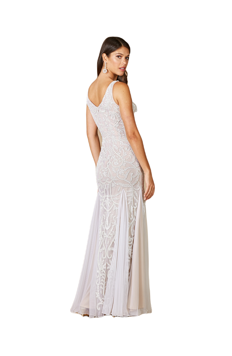 LARA New York Greta Beaded V-Neck Tulle Wedding Dress with Contrast Lining, Alternate, color, Nudeivory