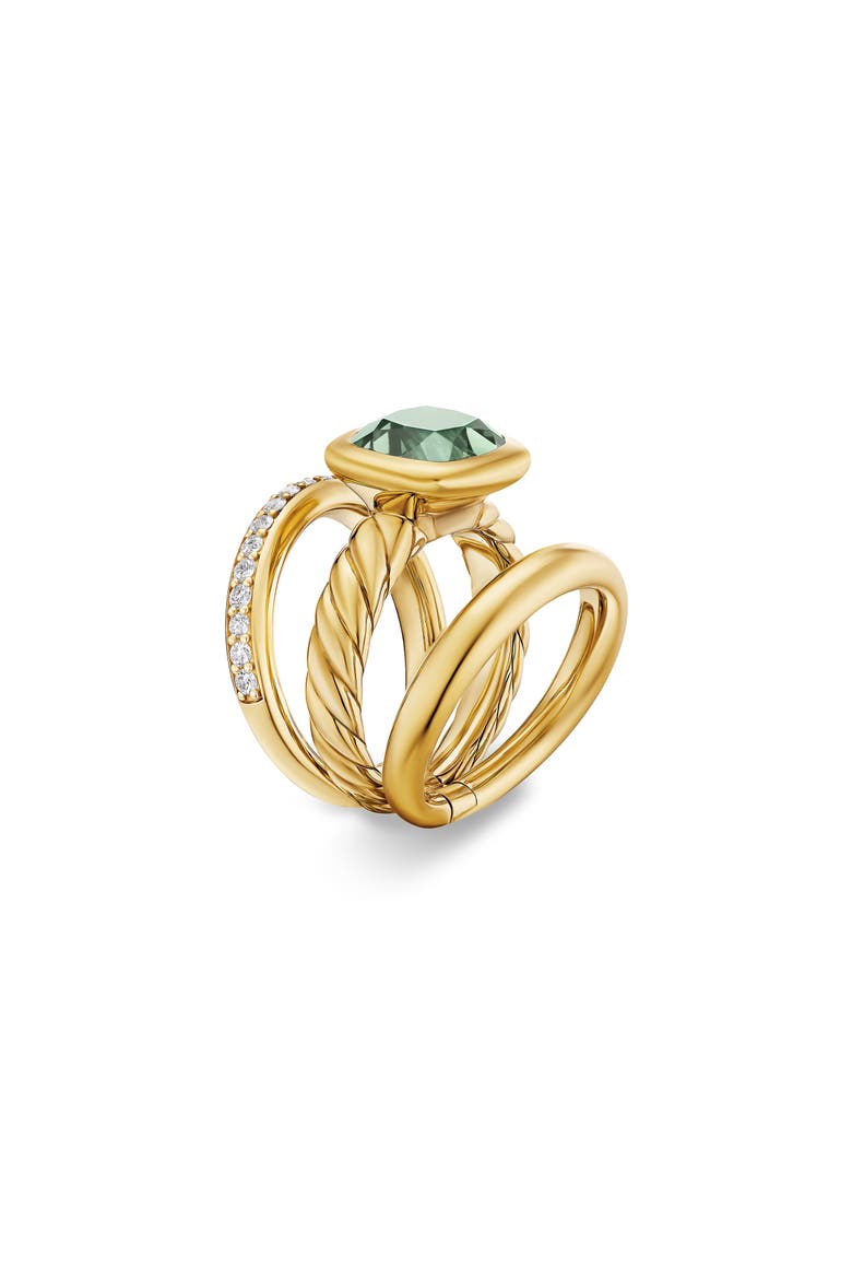 DY Mercer® Three Row Stone Ring in 18K Yellow Gold with Prasiolite & Diamonds, 12mm, Alternate, color, NEW PRASIOLITE