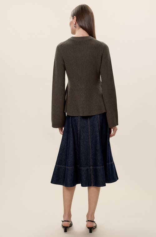 Rebecca Taylor Rhea Knit Peplum Cardi In Gray