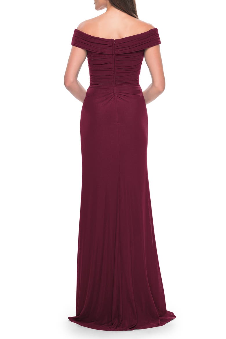 Off the Shoulder Jersey Evening Gown with Ruching, Alternate, color, Dark Wine