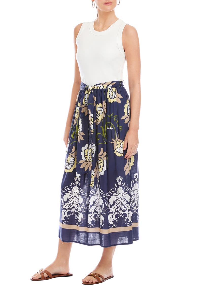 Seline Mixed Media Midi Dress, Alternate, color, NAVY W/ OFF WHITE