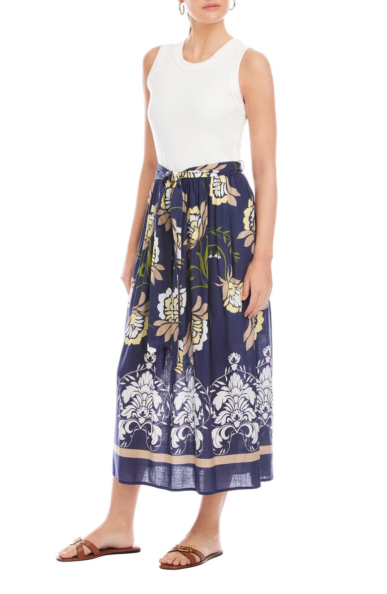 FIFTEEN TWENTY Seline Mixed Media Midi Dress, Alternate, color, Navy W/ Off White