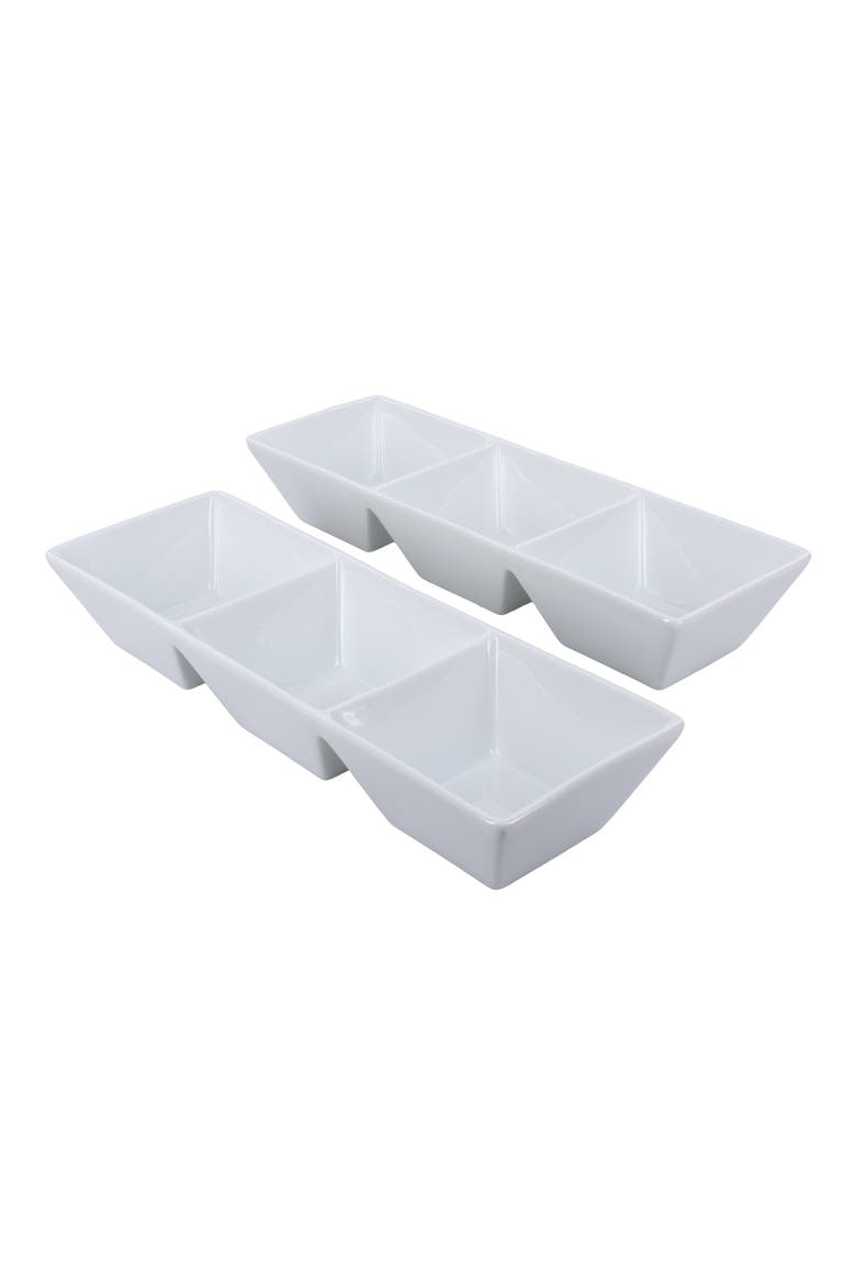 Set of 2 3-Compartment Serving Bowls, Main, color, WHITE