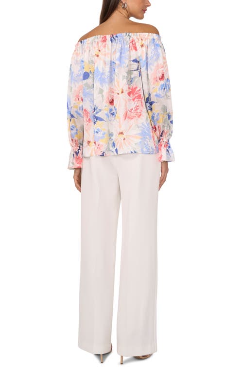 Vince Camuto Floral Keyhole Off The Shoulder Top In Ultra White
