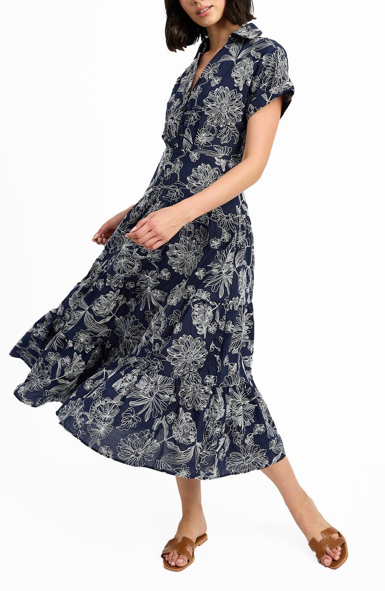 En Saison Embroidered Maxi Shirtdress, Alternate, color, Navy