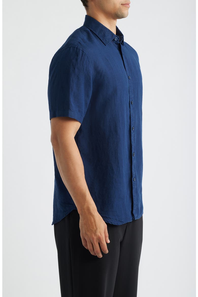 Orson Shaped Fit Short Sleeve Linen Button-Up Shirt, Alternate, color, NAVY
