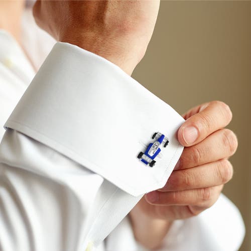Jan Leslie Turbo Race Car Sterling Cufflinks In Blue