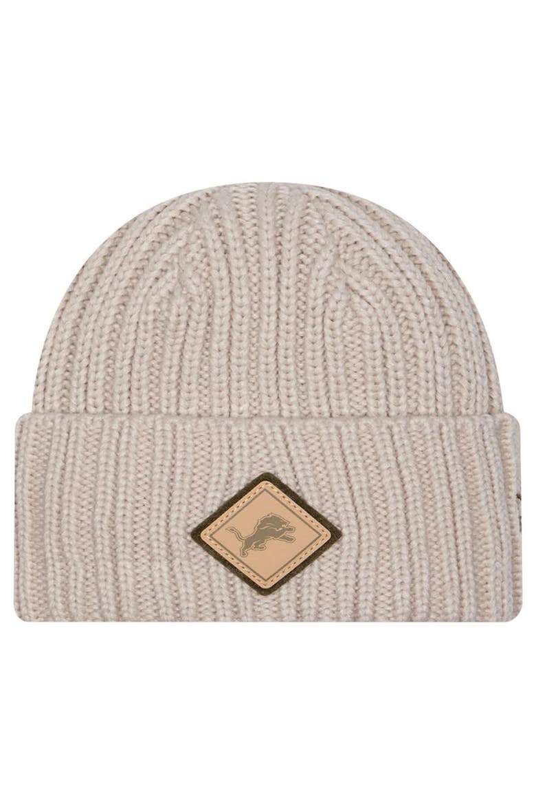 Men's New Era Light Beige Detroit Lions Logo Applique Cuffed Knit Hat, Main, color, Light Beige