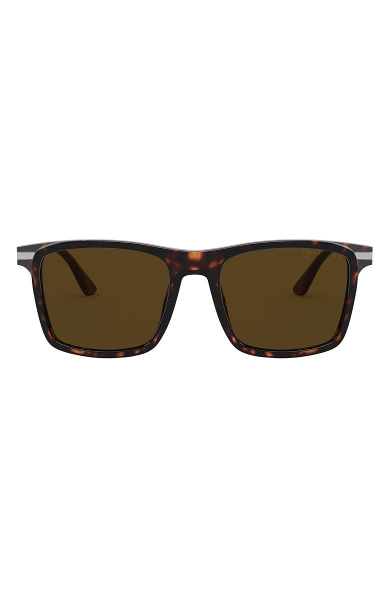 Prada 54mm Polarized Rectangular Sunglasses, Main, color, Havana/ Polarized Brown