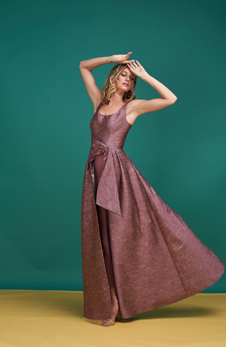 Kay Unger Sophie Shangtung Jacquard Maxi Romper, Alternate, color, 