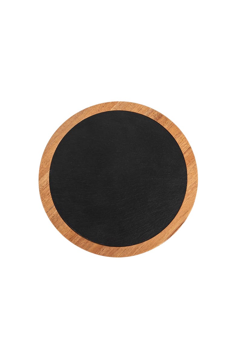 Acacia and Slate Serving Board with Cheese Tools, Alternate, color, BLACK
