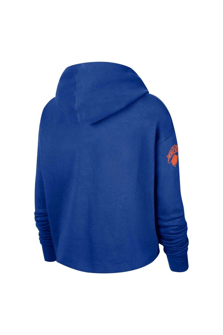 Women's Nike Blue New York Knicks Split Flip Courtside Cropped Pullover Hoodie, Alternate, color, Blue