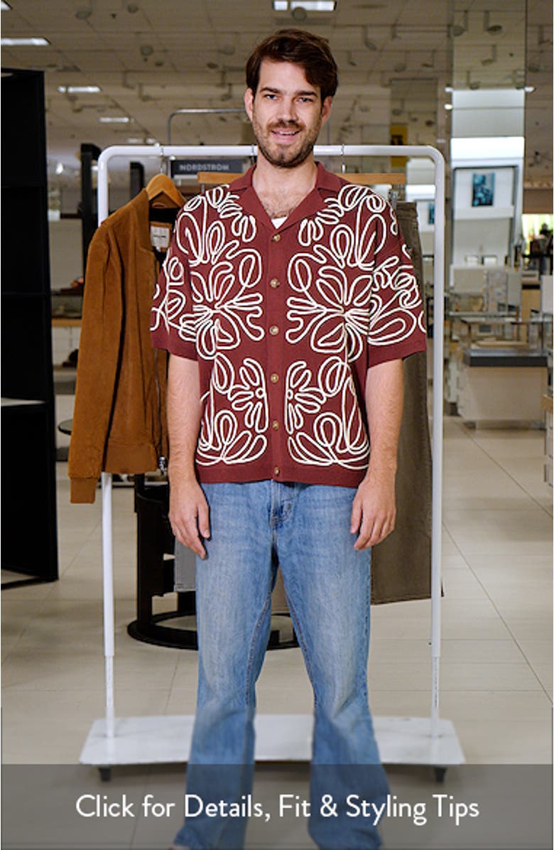 Floral Embroidered Knit Camp Shirt, sales video thumbnail