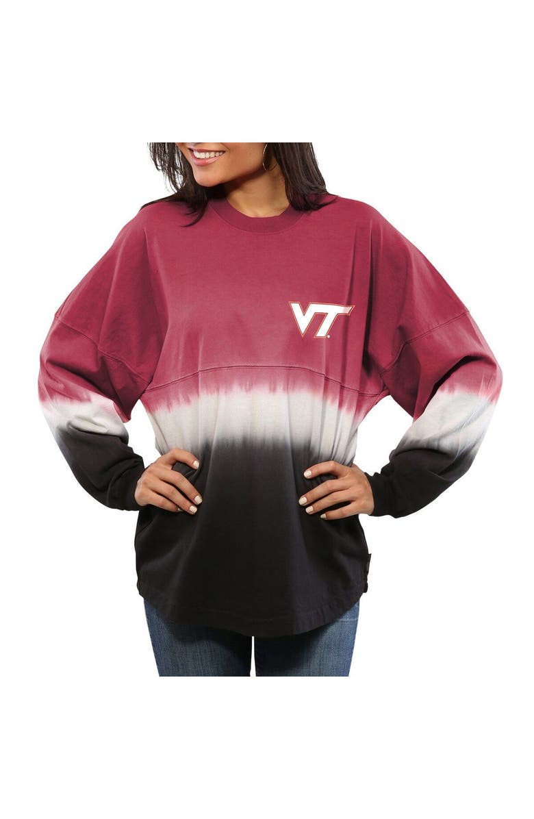 SPIRIT JERSEY Women's Maroon Virginia Tech Hokies Ombre Long Sleeve Dip-Dyed Spirit Jersey, Alternate, color, Maroon