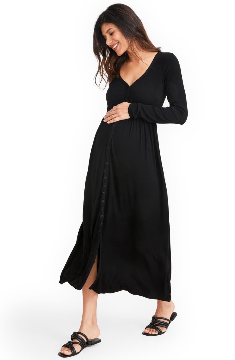 HATCH The Softest Rib Long Sleeve Maternity/Nursing Maxi Dress, Alternate, color, Black