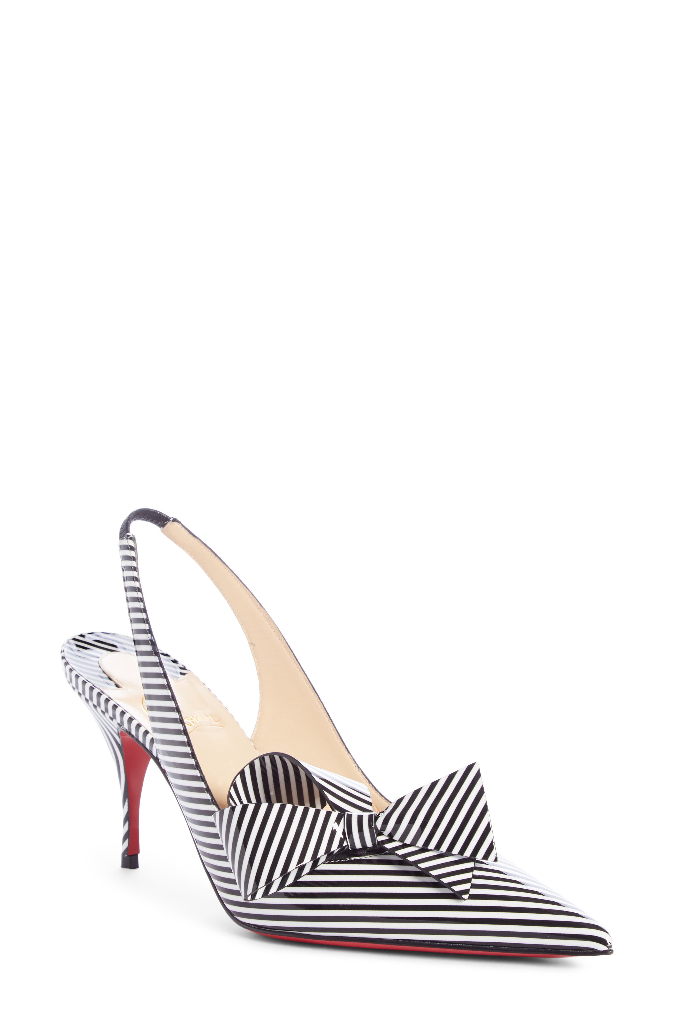 Clare Bow Pointed Toe Slingback Pump, Main, color, STRIPE PATENT