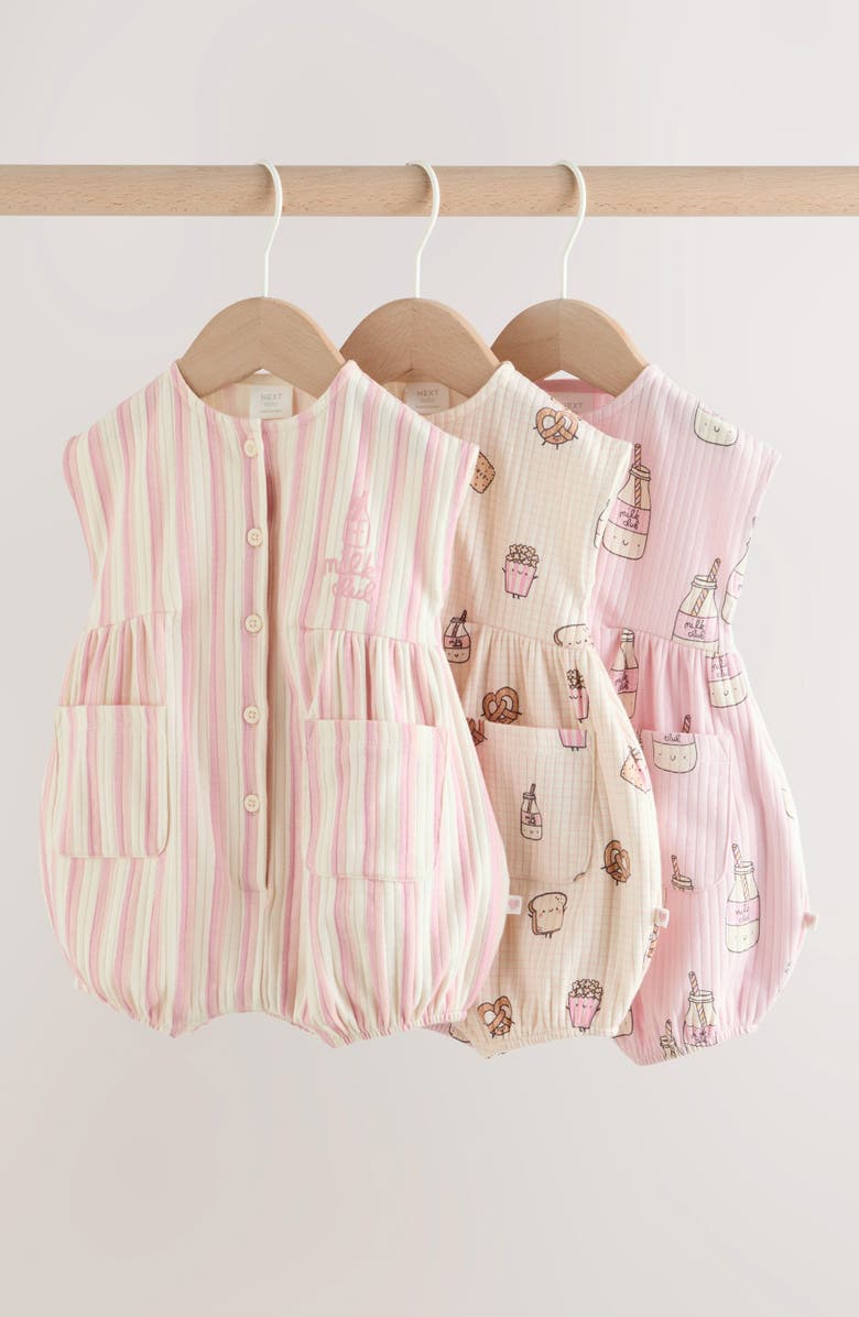 NEXT 3-Pack Milk Club Rompers, Alternate, color, Pink