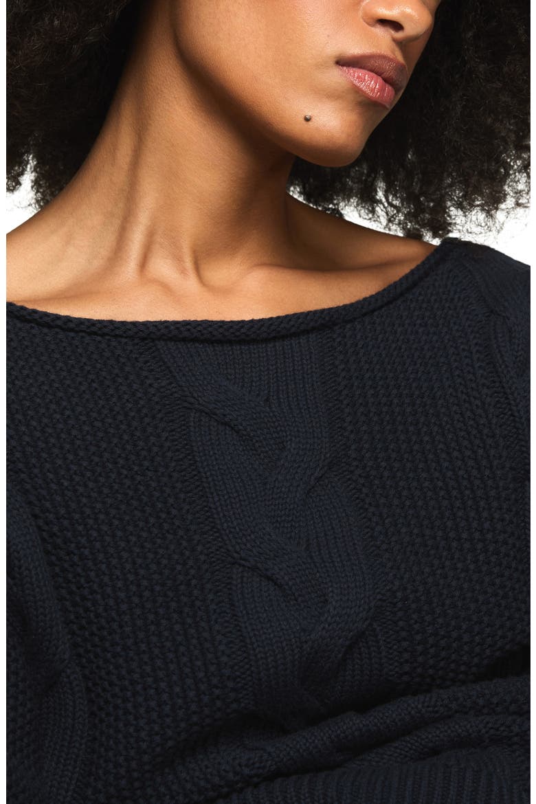 Cable Stitch Boat Neck Sweater, Alternate, color, CADET NAVY