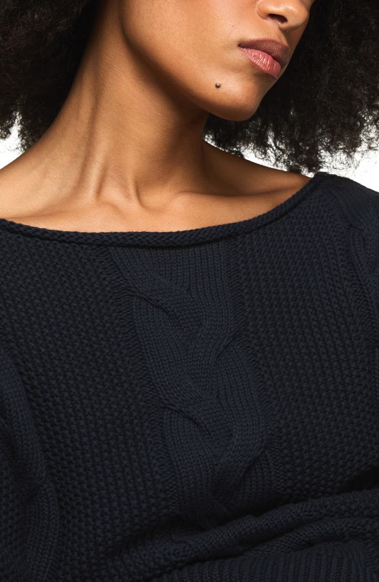 Lucky Brand Cable Stitch Boat Neck Sweater, Alternate, color, Cadet Navy