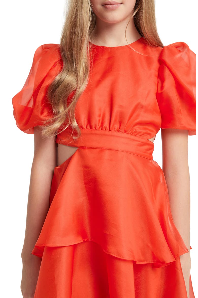 Kids' Enya Cutout Organza Minidress, Alternate, color, FIRE RED
