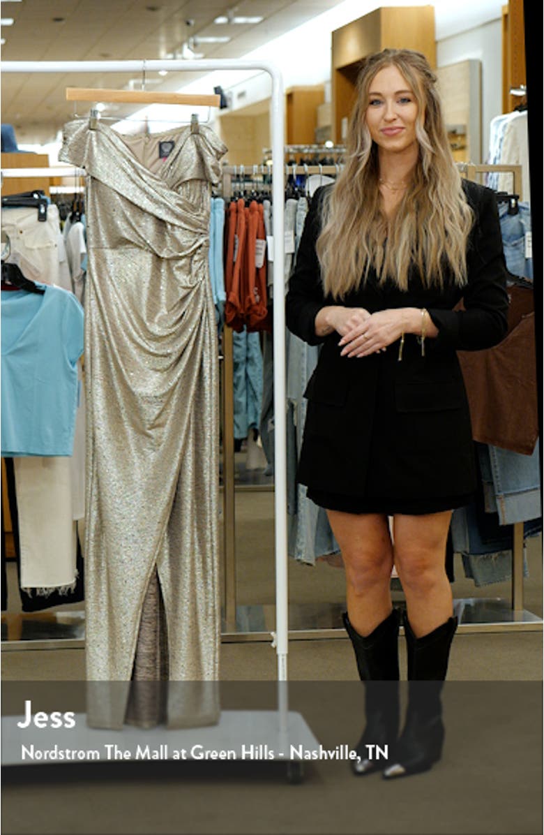 Metallic Draped Off the Shoulder Gown, sales video thumbnail