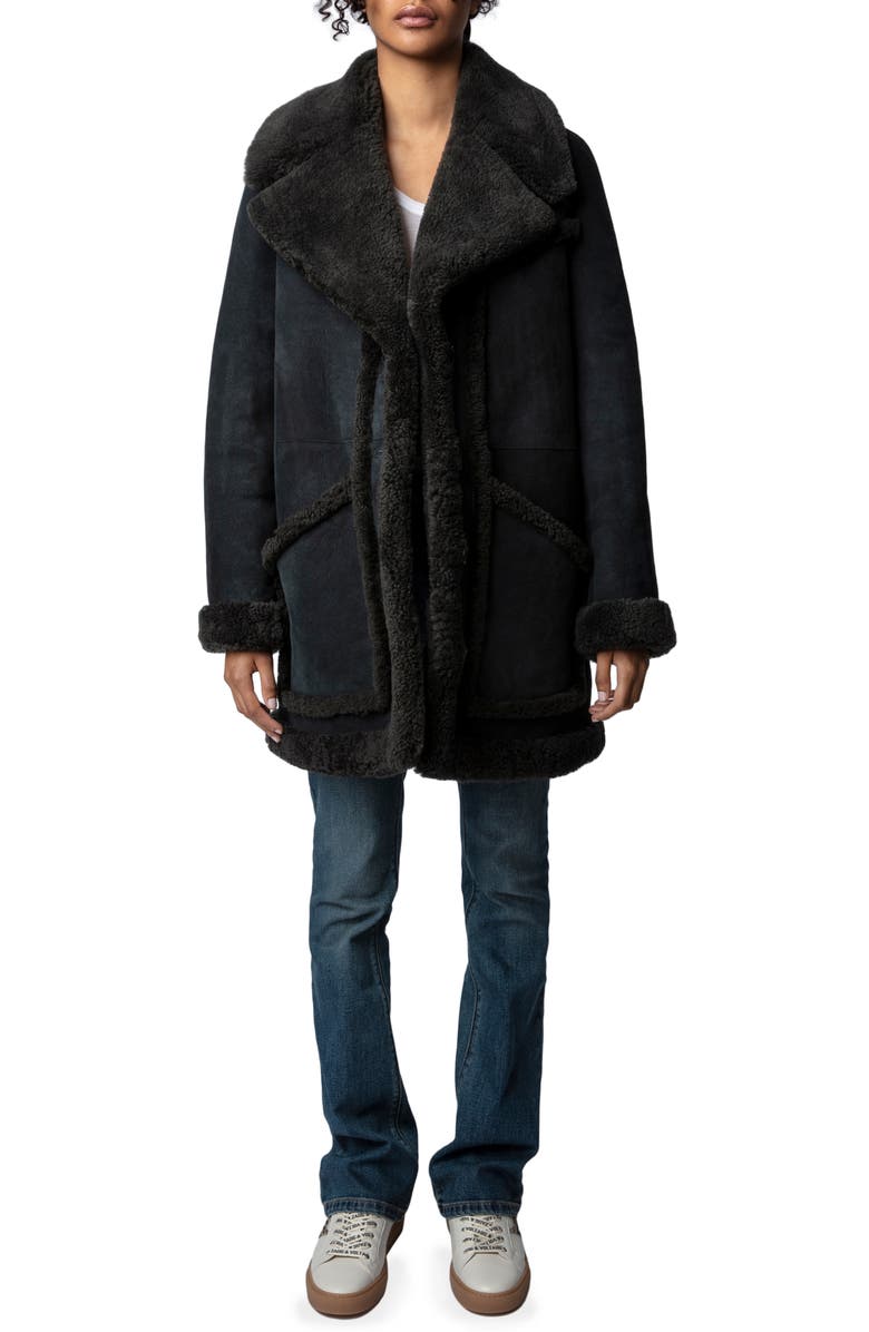 Zadig & Voltaire Laury Genuine Shearling Coat, Main, color, 