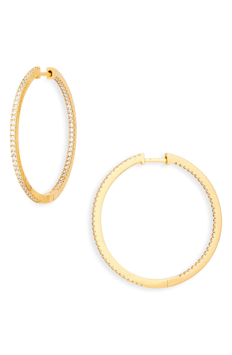 Nordstrom Pavé Sterling Silver Hoop Earrings, Main, color, 14K Gold Plated