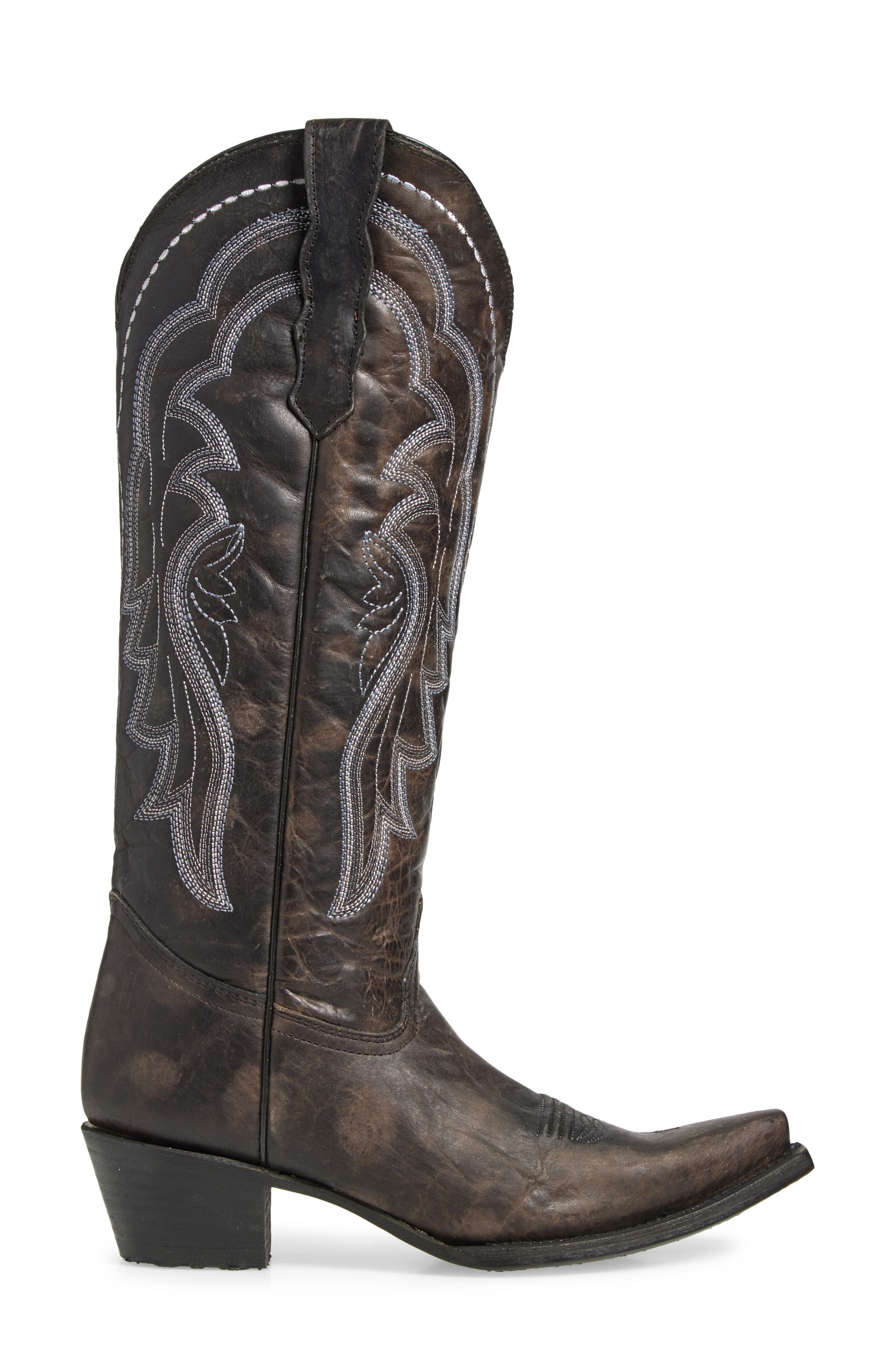 CIRCLE G Contrast Embroidery Tall Western Boot, Alternate, color, Black
