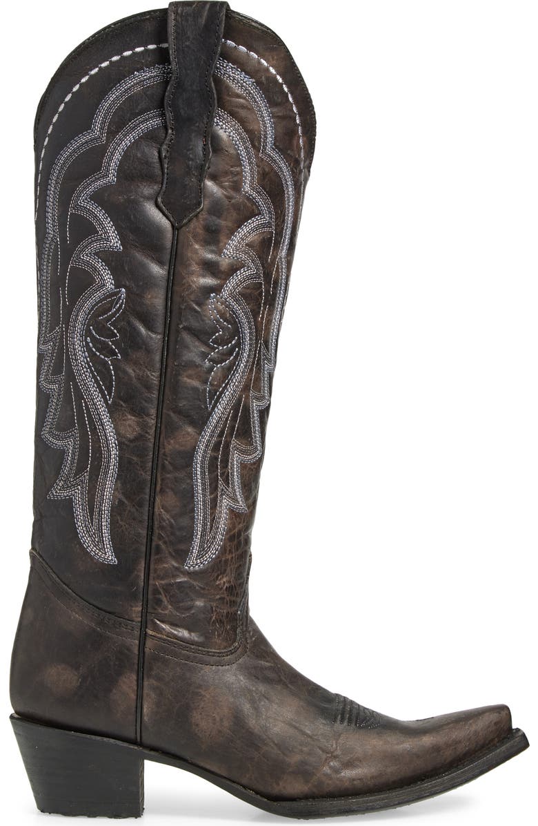 CIRCLE G Contrast Embroidery Tall Western Boot, Alternate, color, Black