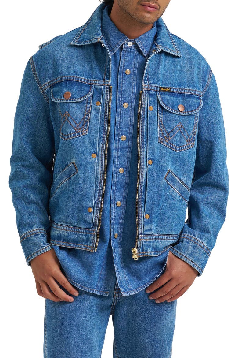 Zip Front Denim Jacket, Main, color, COWBOY FADE