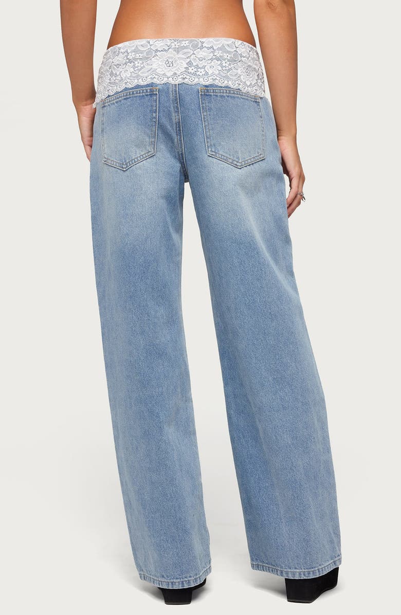 EDIKTED Lace Foldover Low Rise Baggy Pants, Alternate, color, Blue-Vintage-Washed