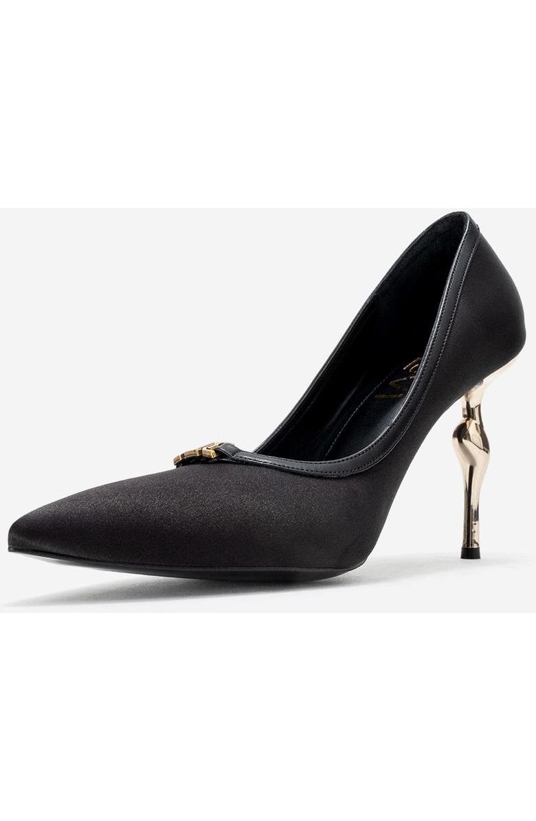 Prologue Shoes Milos Buckle Pointed Toe Pump, Alternate, color, Black Satin