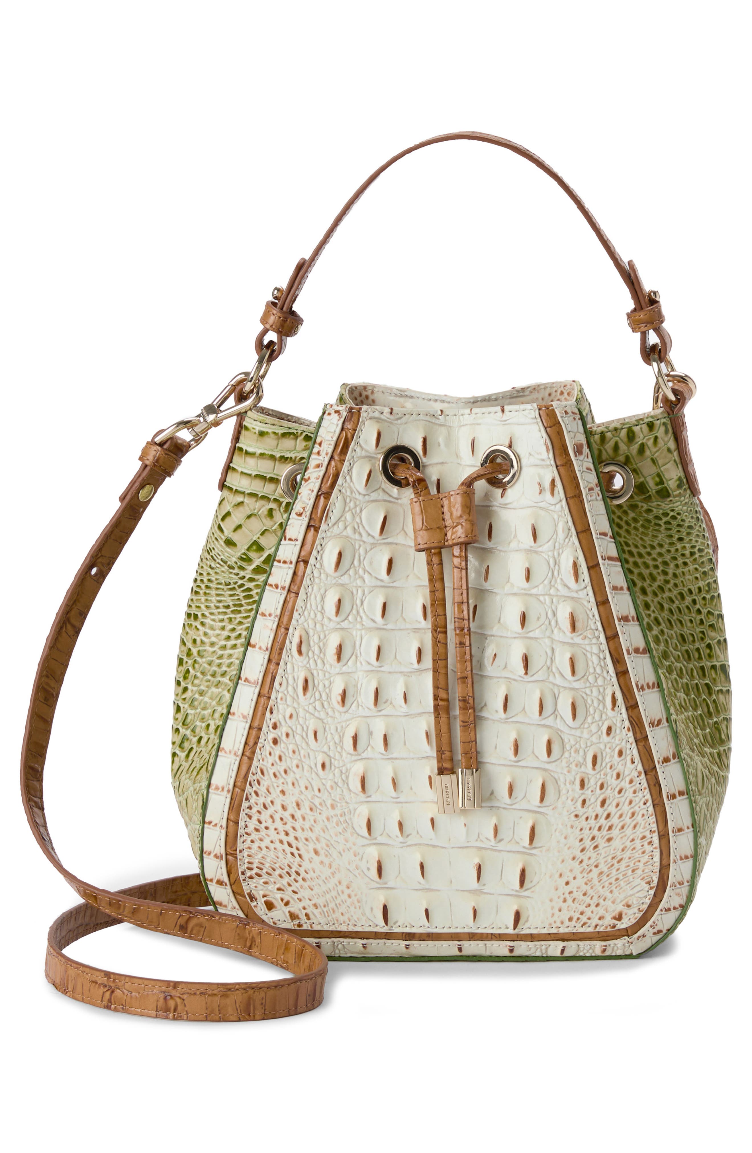 Brahmin Melinda Colorblocked Croc Embossed Leather Bucket Bag, Alternate, color, 