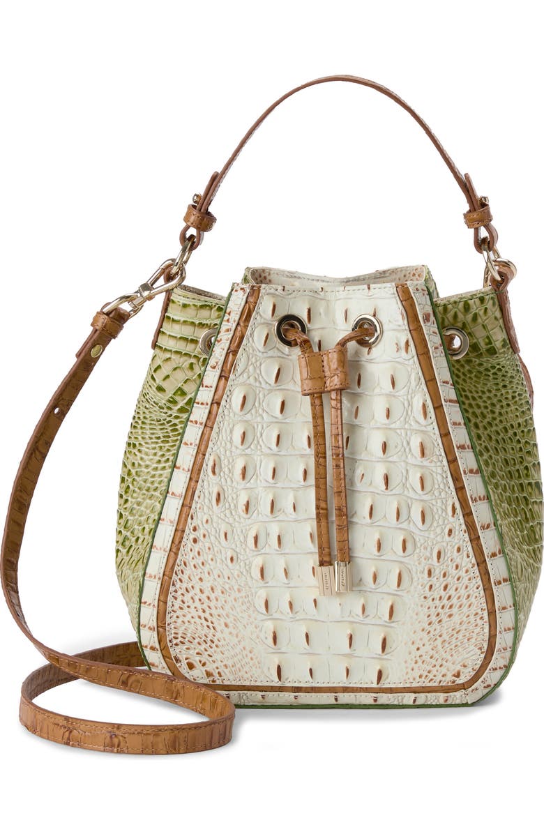 Brahmin Melinda Colorblocked Croc Embossed Leather Bucket Bag, Alternate, color,