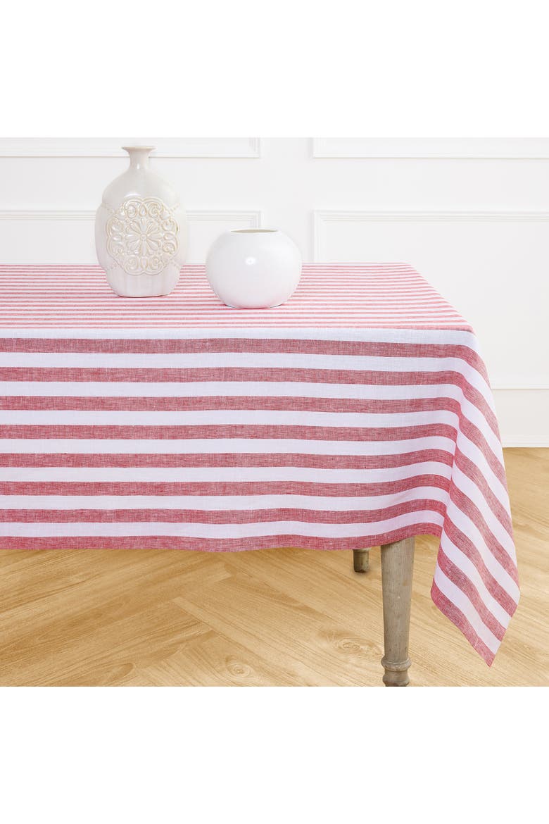 Linen Tablecloth - Sorrento Stripe, Main, color, Red and White