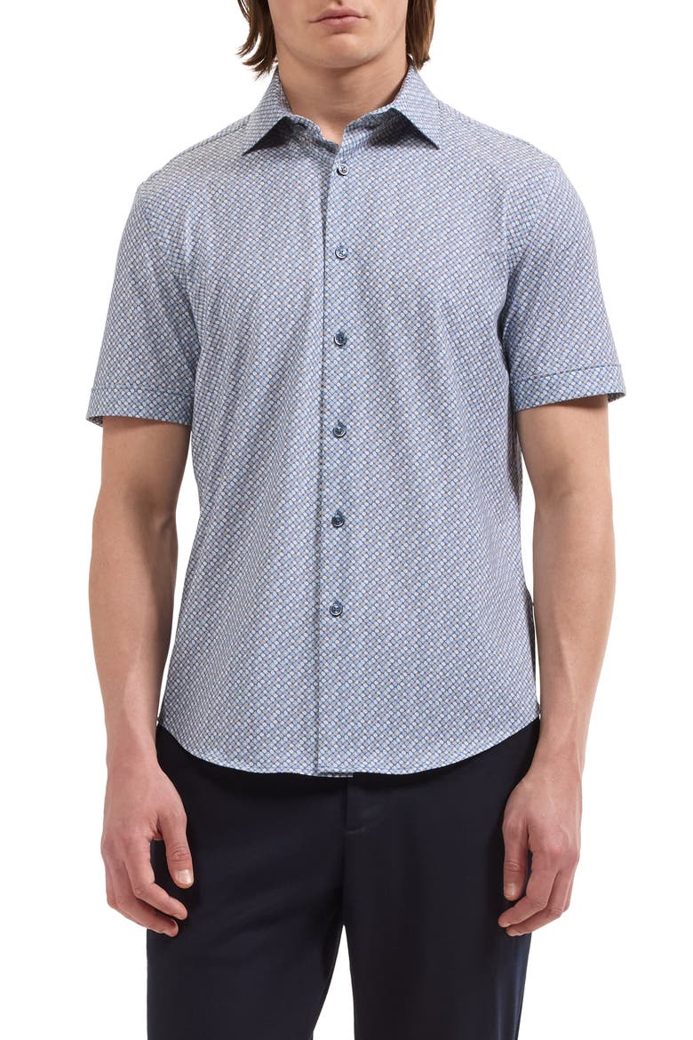 Miles OoohCotton Geometric Short Sleeve Shirt, Main, color, MARINE BLUE