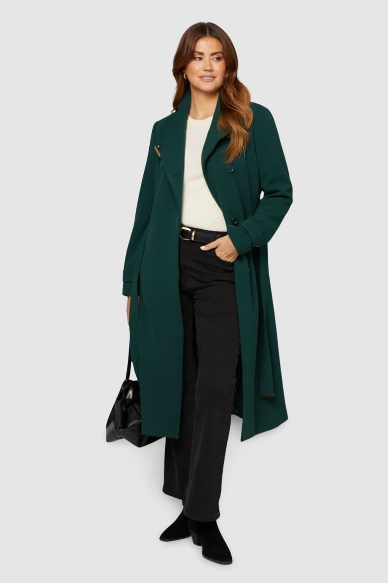 Double Crepe Wrap Belted Coat, Main, color, Green