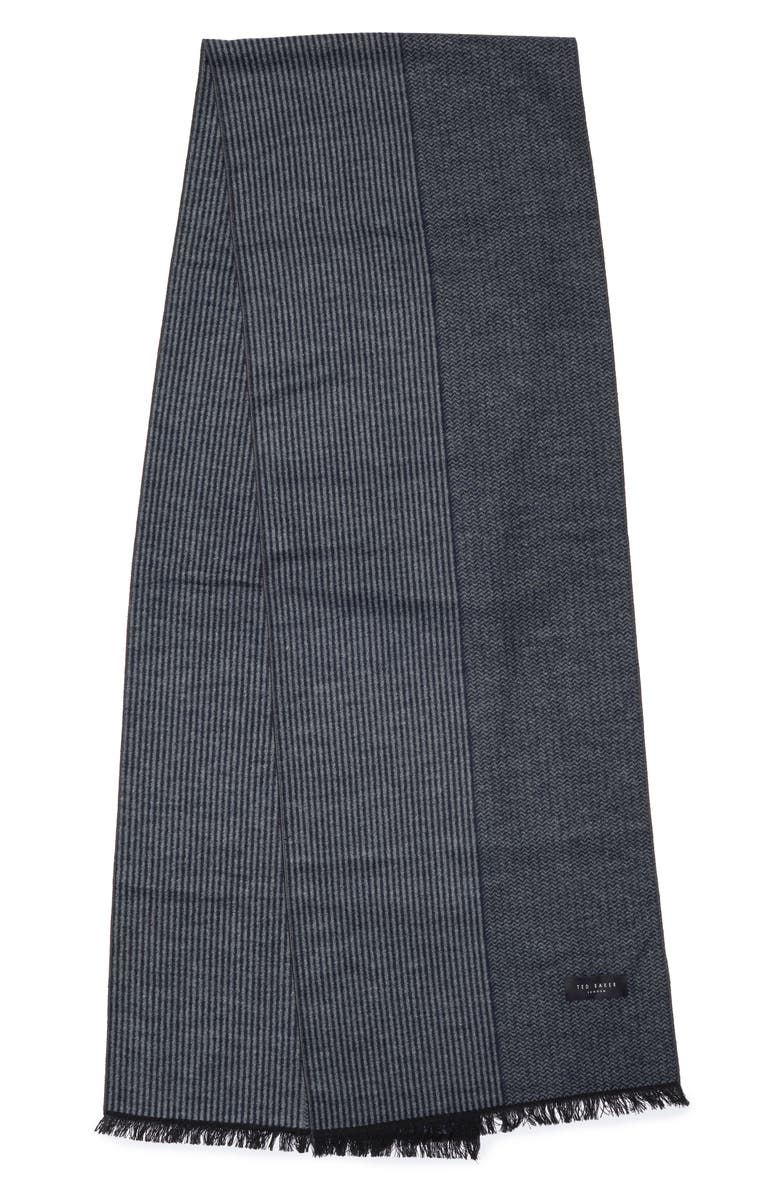 Ted Baker London Stripe Silk Reversible Scarf, Alternate, color, Navy