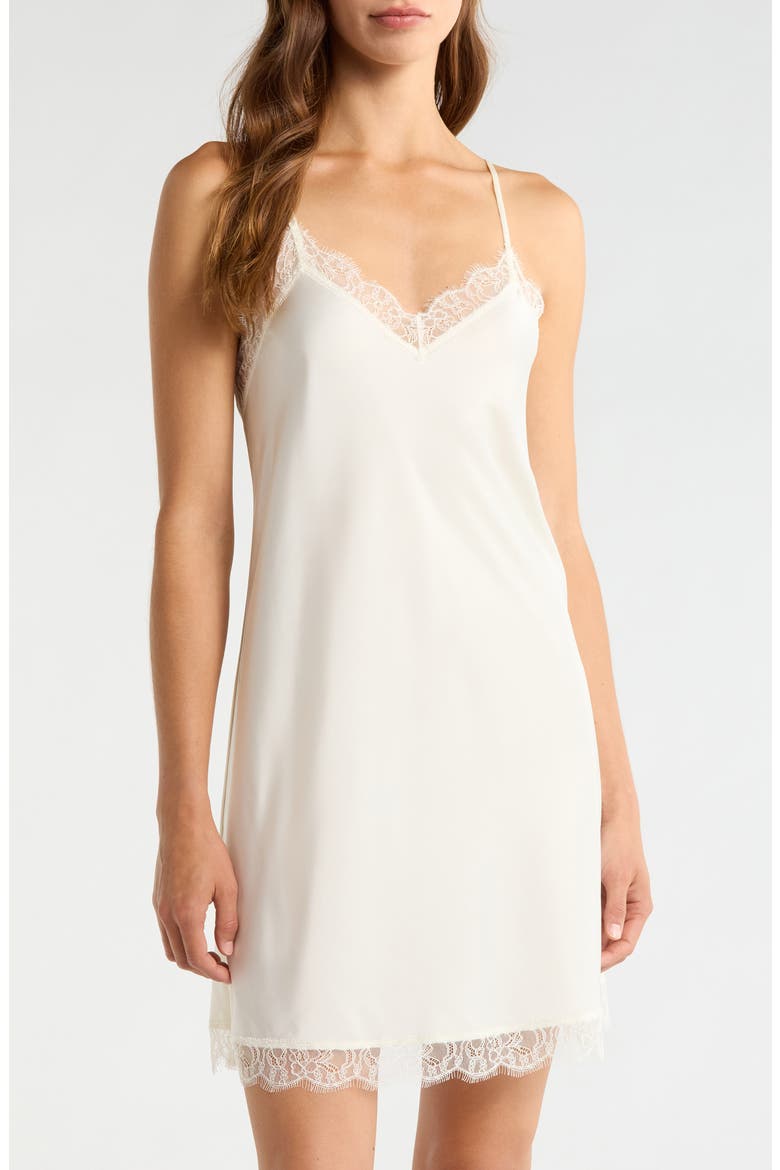Scalloped Lace Trim Satin Slip, Main, color, IVORY EGRET