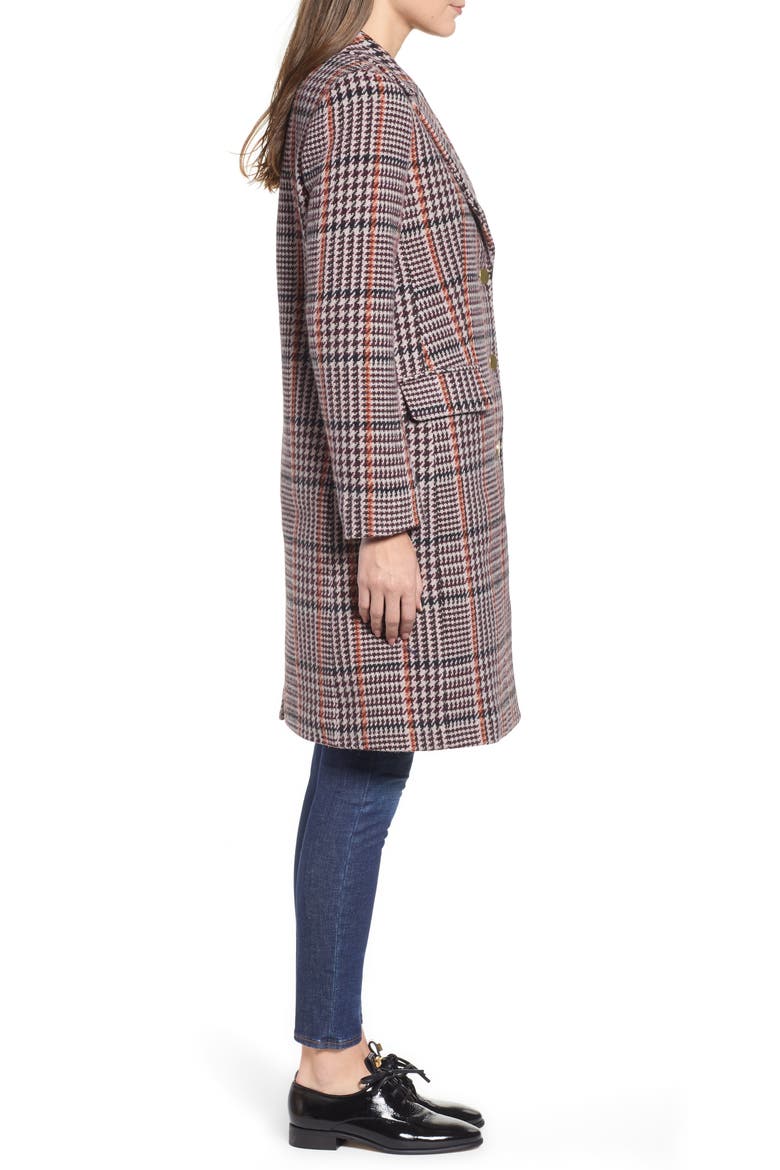 Plaid Single Breasted Topcoat, Alternate, color, CABERNET PLAID
